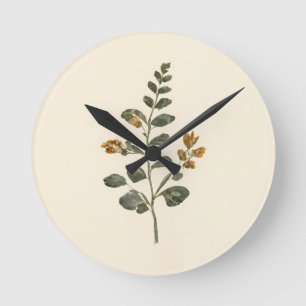 Vintage Pressed Wildflower Yellow Botanical Leaf Round Clock