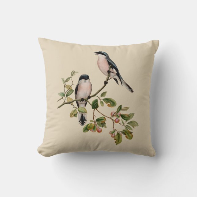 Vintage Pretty Birds on Beige Cushion (Front)