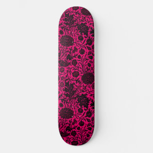 Vintage pretty black floral pattern on neon skateboard