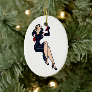Vintage Pretty Blonde Retro Glamour Girl Pinup Ceramic Tree Decoration