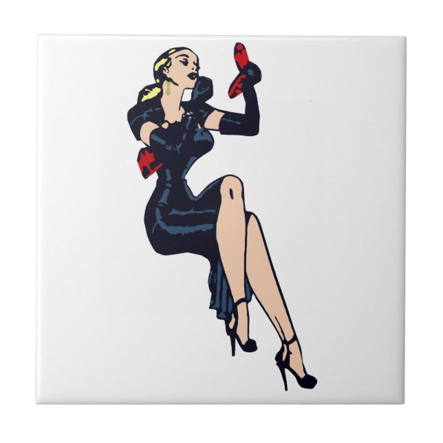 Vintage Pretty Blonde Retro Glamour Girl Pinup Tile (Front)