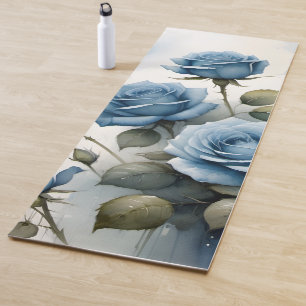 Vintage pretty Blue Roses watercolor painting Yoga Mat