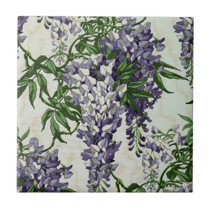 Vintage pretty blue wisteria flower floral pattern tile