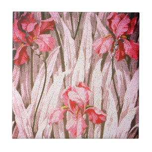 Vintage pretty bright iris flower pattern tile