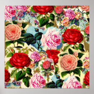 Vintage Pretty Chic Floral Rose Garden Collage Poster