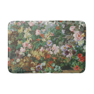 Vintage pretty colourful flowers floral painting bath mat