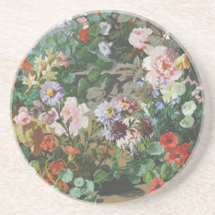 Vintage pretty colourful flowers floral painting coaster