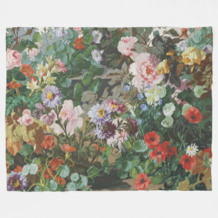 Vintage pretty colourful flowers floral painting fleece blanket