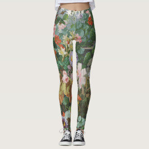 Vintage pretty colourful flowers floral painting leggings
