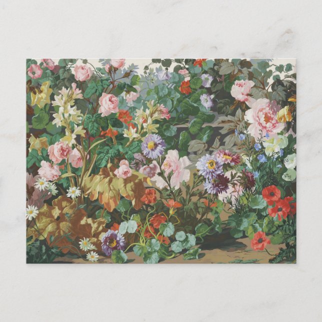 Vintage pretty colourful flowers floral painting postcard (Front)