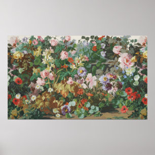 Vintage pretty colourful flowers floral painting poster