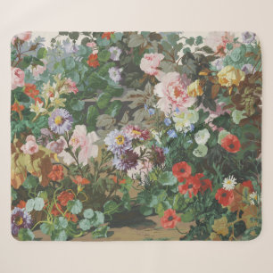 Vintage pretty colourful flowers floral painting sherpa blanket