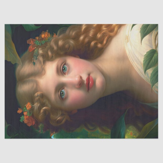 Vintage Pretty Girl With Red Flowers Tissue Paper (Front)