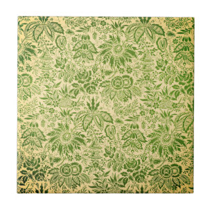 Vintage pretty green flowers floral  tile