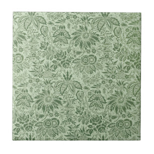 Vintage pretty green flowers floral tile