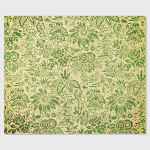 Vintage pretty green flowers floral wrapping paper