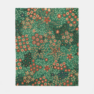 Vintage pretty Japanese floral pattern Fleece Blanket