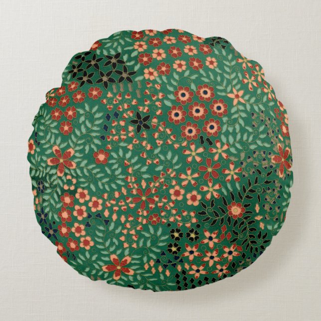 Vintage pretty Japanese floral pattern Round Cushion (Front)