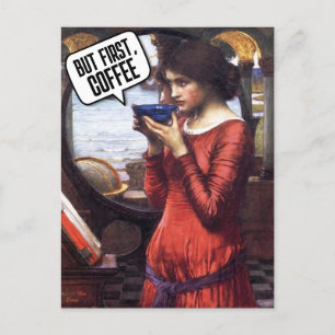 VINTAGE PRETTY LADY COFFEE FUNNY  POSTCARD