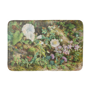 Vintage pretty petunias flowers floral painting bath mat