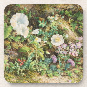 Vintage pretty petunias flowers floral painting coaster
