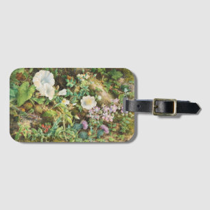 Vintage pretty petunias flowers floral painting luggage tag