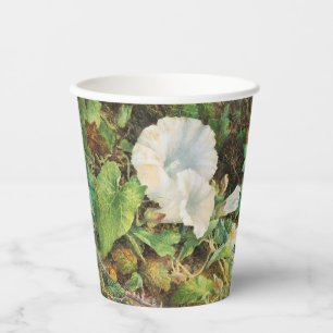 Vintage pretty petunias flowers floral painting paper cups
