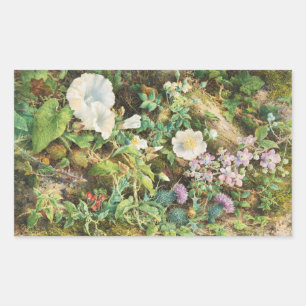 Vintage pretty petunias flowers floral painting rectangular sticker