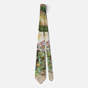 Vintage pretty petunias flowers floral painting tie
