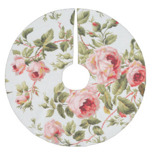 Vintage pretty pink roses floral pattern brushed polyester tree skirt