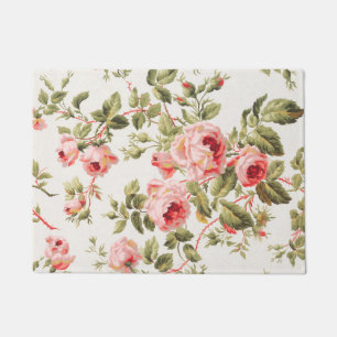 Vintage pretty pink roses floral pattern doormat