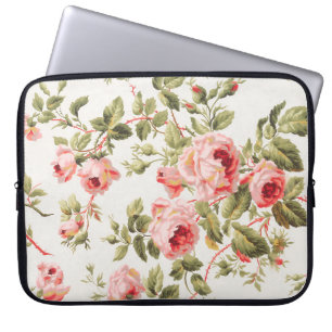 Vintage pretty pink roses floral pattern laptop sleeve