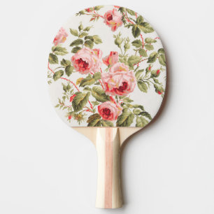 Vintage pretty pink roses floral pattern ping pong paddle