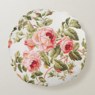 Vintage pretty pink roses floral pattern round cushion