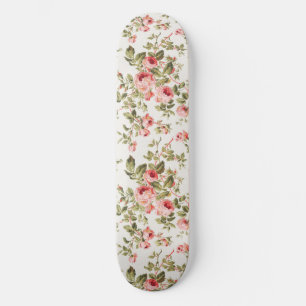Vintage pretty pink roses floral pattern skateboard