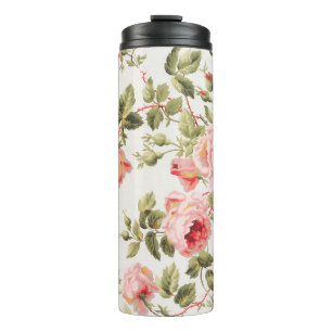 Vintage pretty pink roses floral pattern thermal tumbler