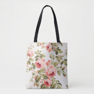 Vintage pretty pink roses floral pattern tote bag