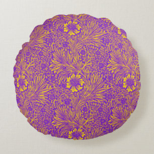 Vintage pretty purple yellow floral pattern round cushion
