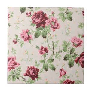 Vintage pretty red and pink roses floral pattern tile
