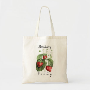 Vintage Pretty Red Strawberry Personalised Name Tote Bag
