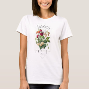 Vintage Pretty Strawberry Illustration Personalise T-Shirt