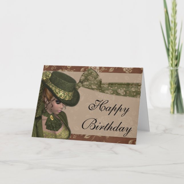 Vintage Pretty Woman Happy Birthday Card 3 (Front)
