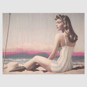 Vintage Pretty Woman Sits On The Beach Sand Tissue Paper