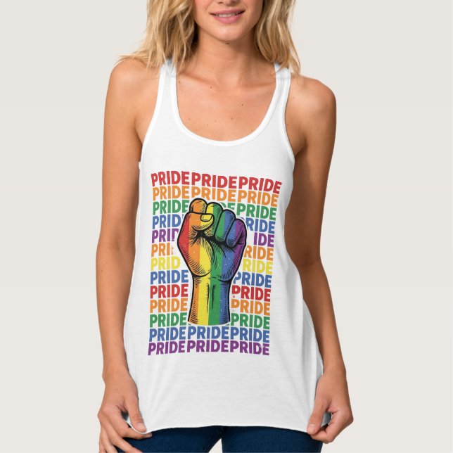 Vintage Pride Raised Fist Rainbow Shirt Design_1 (Front)