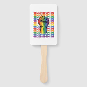 Vintage Pride Raised Fist Rainbow Shirt Design_1 Hand Fan