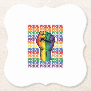 Vintage Pride Raised Fist Rainbow Shirt Design_1 Paper Coaster