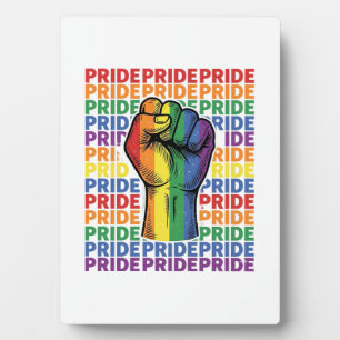 Vintage Pride Raised Fist Rainbow Shirt Design_1 Plaque
