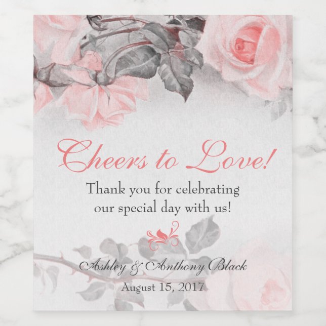 Vintage Primrose Pink Roses Wedding Wine Label (Single Label)