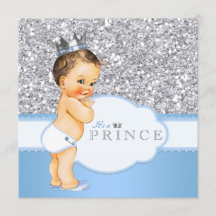Vintage Prince Baby Shower Blue and Silver Invitation