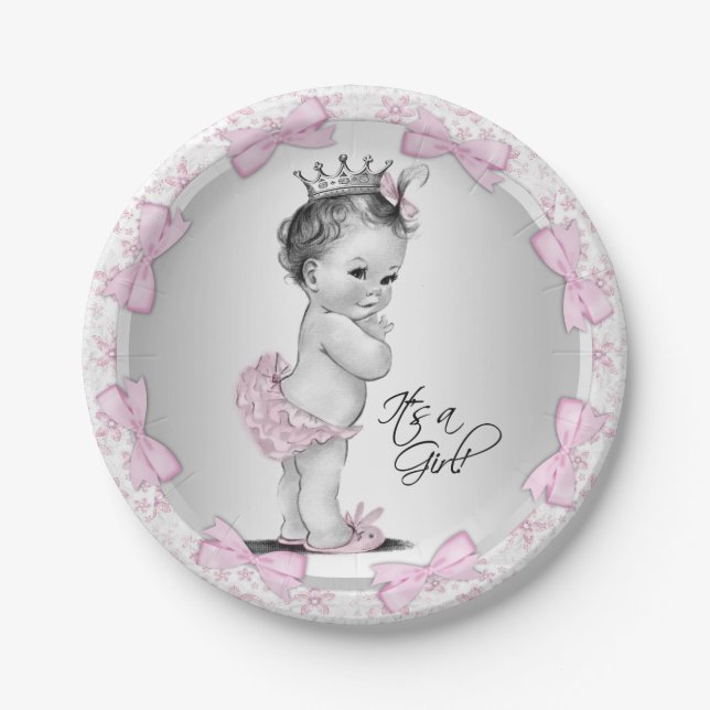 Vintage Princess Baby Shower Paper Plates (Front)